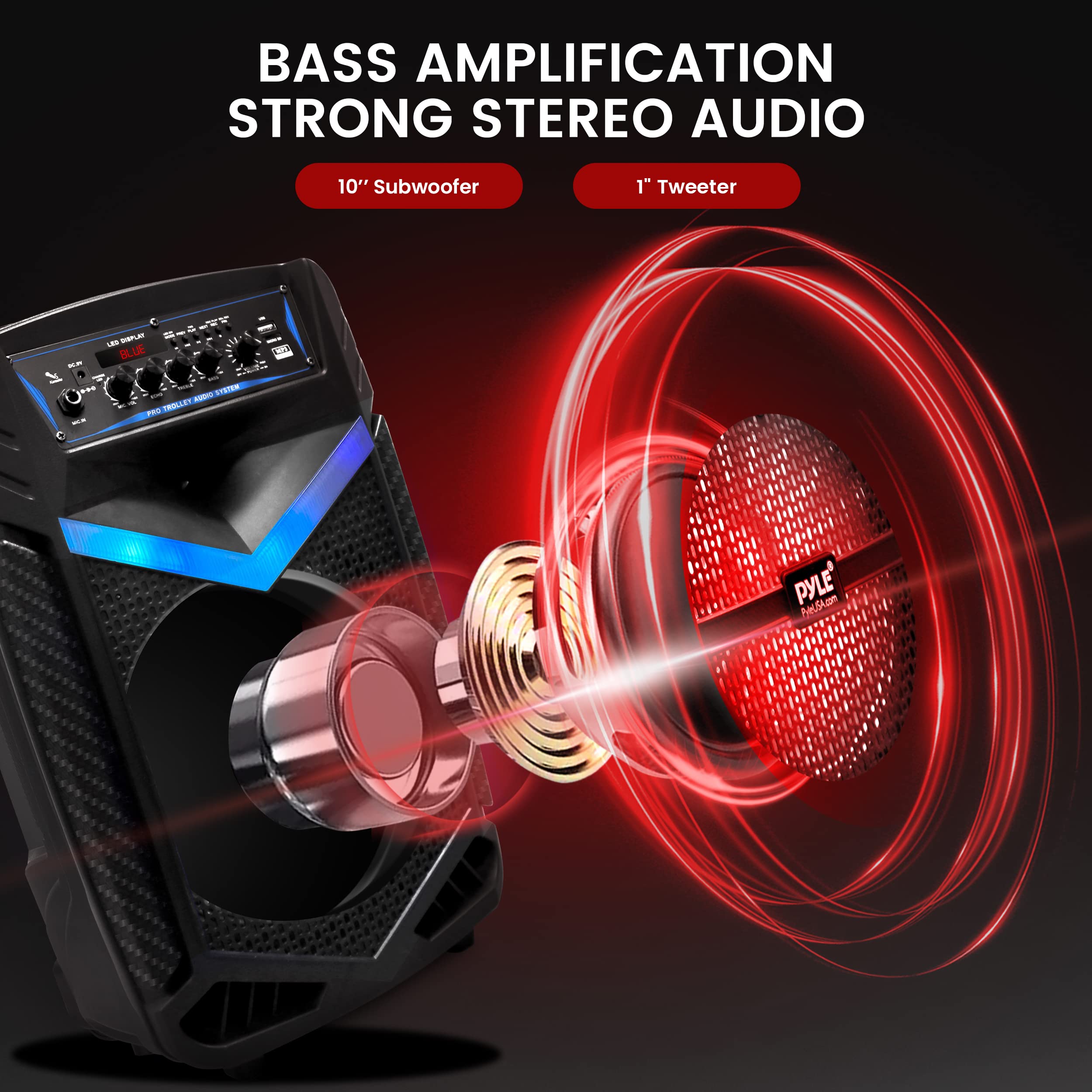 Pyle Portable Bluetooth PA Speaker System - 600W Rechargeable Outdoor Bluetooth Speaker Portable PA System w/ 10    Subwoofer 1